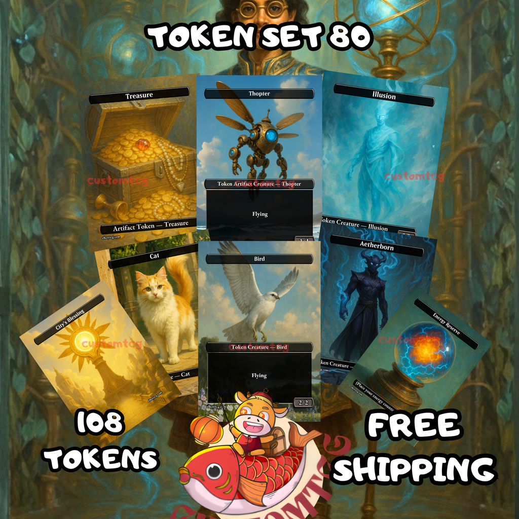 Token Set 80 – 108 Tokens for MTG  (Treasure, Thopter, Illusion, Aetherborn, Construct & More)