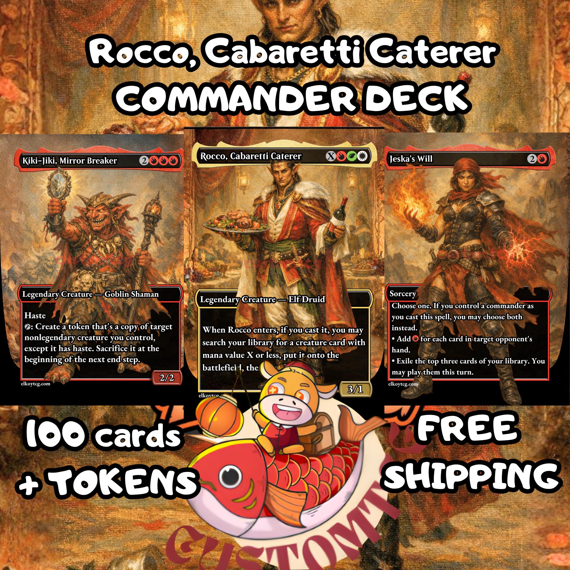 Rocco, Cabaretti Caterer Custom Commander Deck — Toolbox Tutoring and Creature Combos | Naya | Fantasy Art Proxy Deck