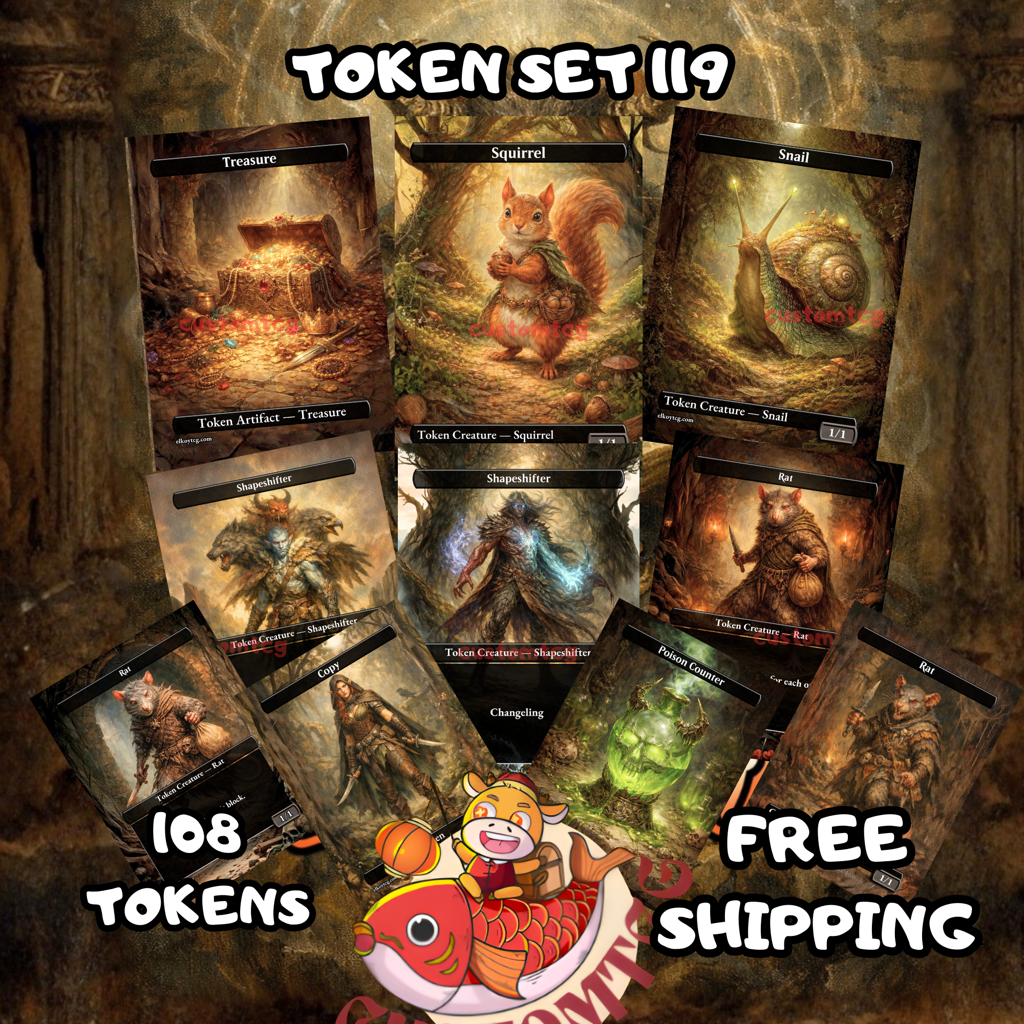 Token Set 119 – Poison Counter & Scarecrow MTG Token Pack (108 Tokens)