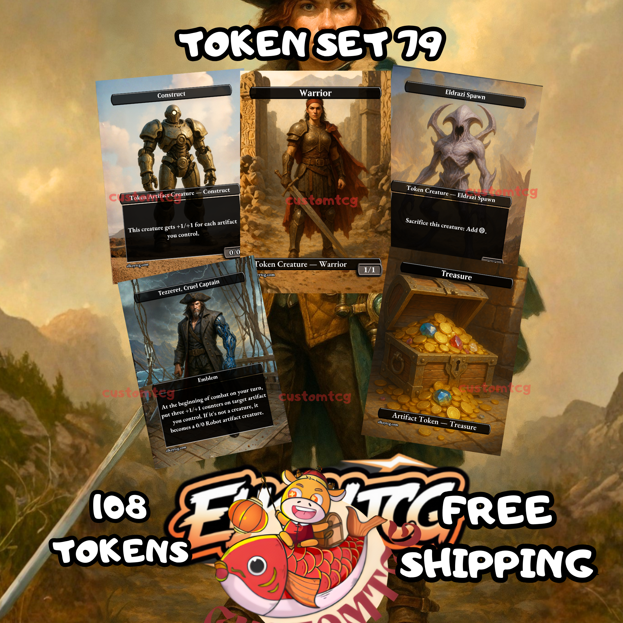 Token Set 79 – 108 Tokens for MTG  (Warrior, Eldrazi Spawn, Treasure, Construct, Tezzeret Emblem)