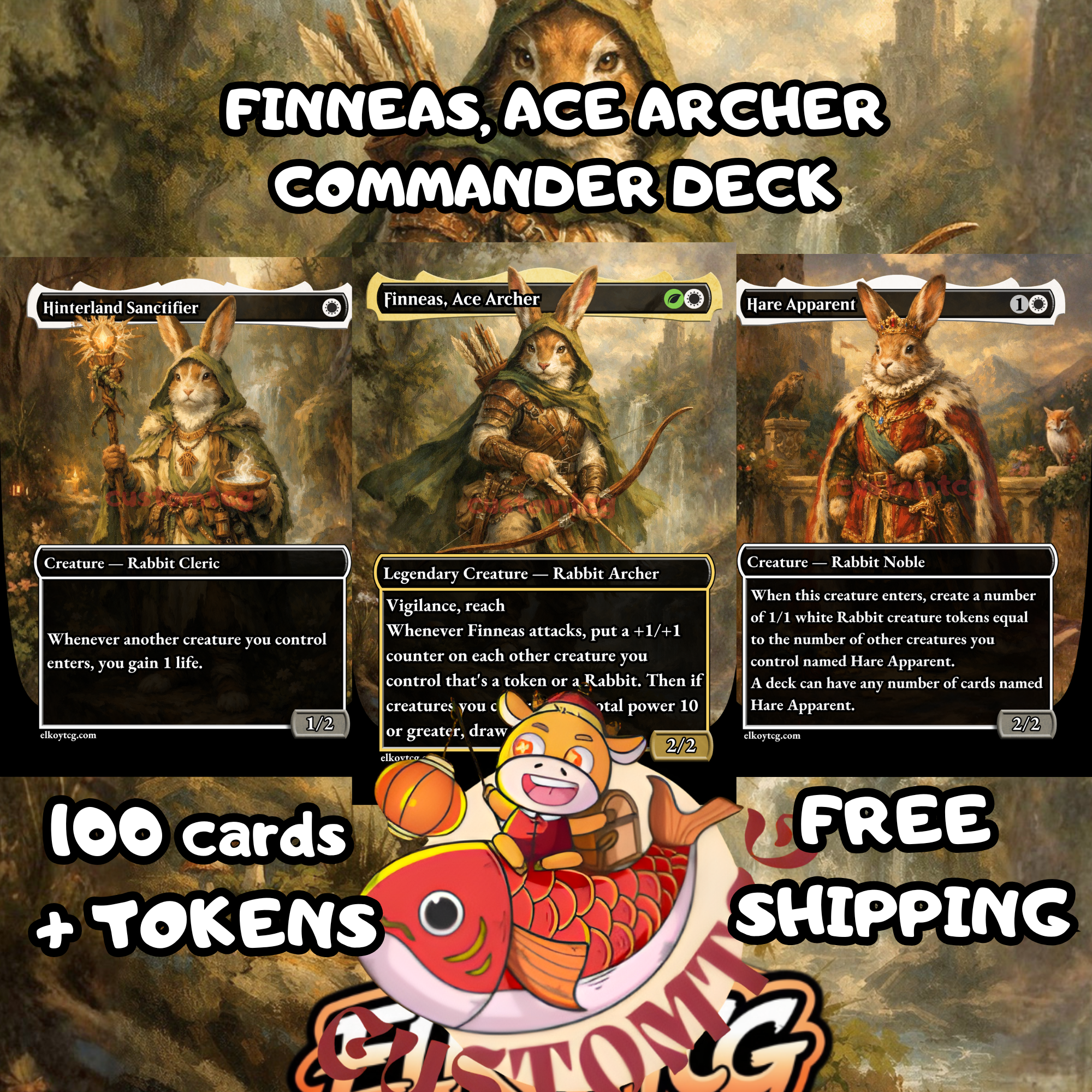Finneas Ace Archer Commander Deck | 100 Custom Cards + Tokens | Enchanted Forest Art | Selesnya Rabbit Tribal