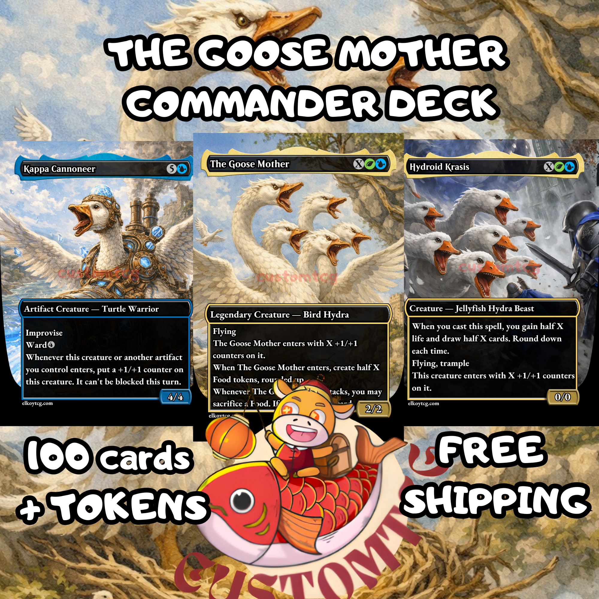 The Goose Mother Custom Commander Deck — Goose Tribal and X Spells | Simic | Fantasy Art Proxy Deck