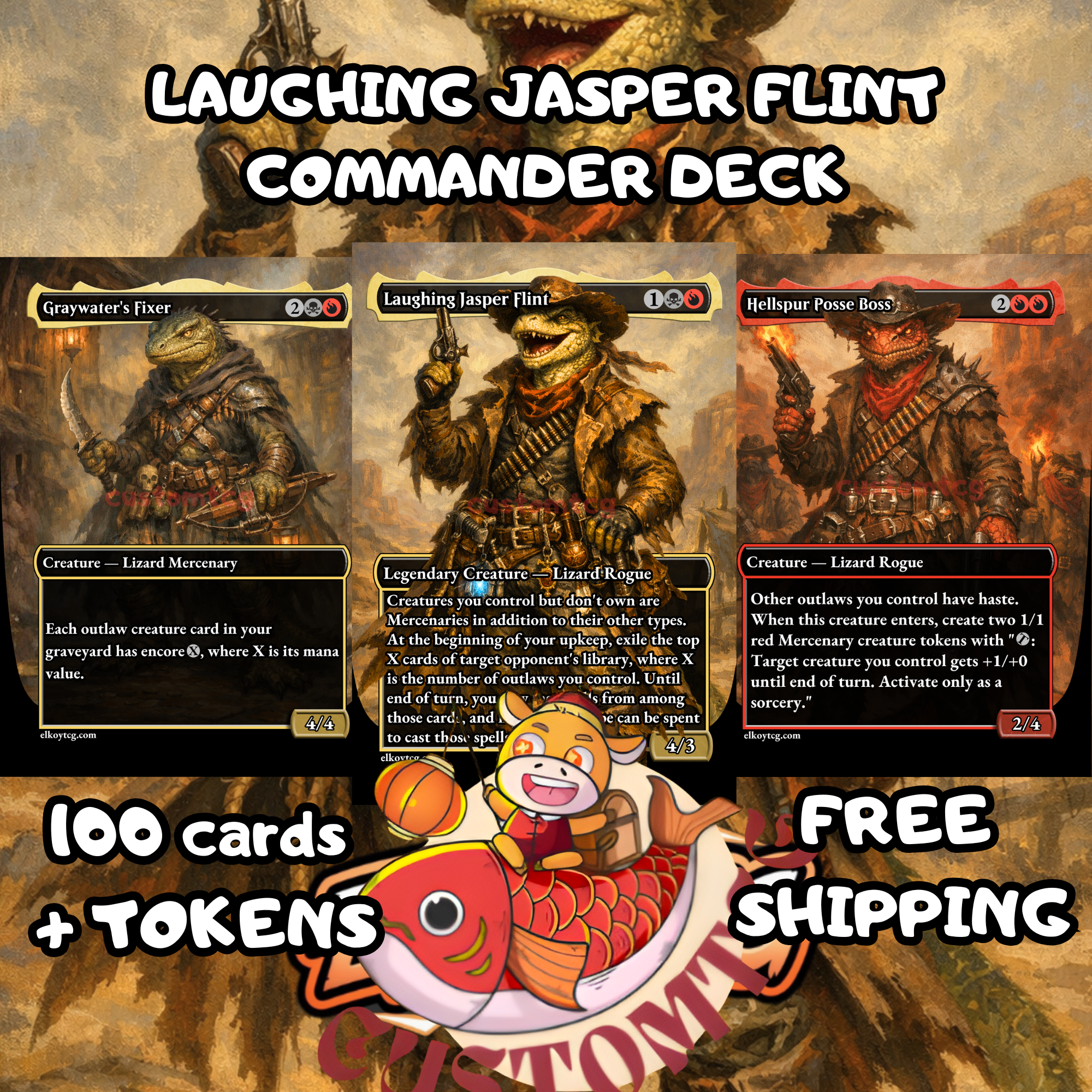 Laughing Jasper Flint Commander Deck | 100 Custom Cards + Tokens | Dark Fantasy Art | Outlaw Exile Rakdos Black Red Deck