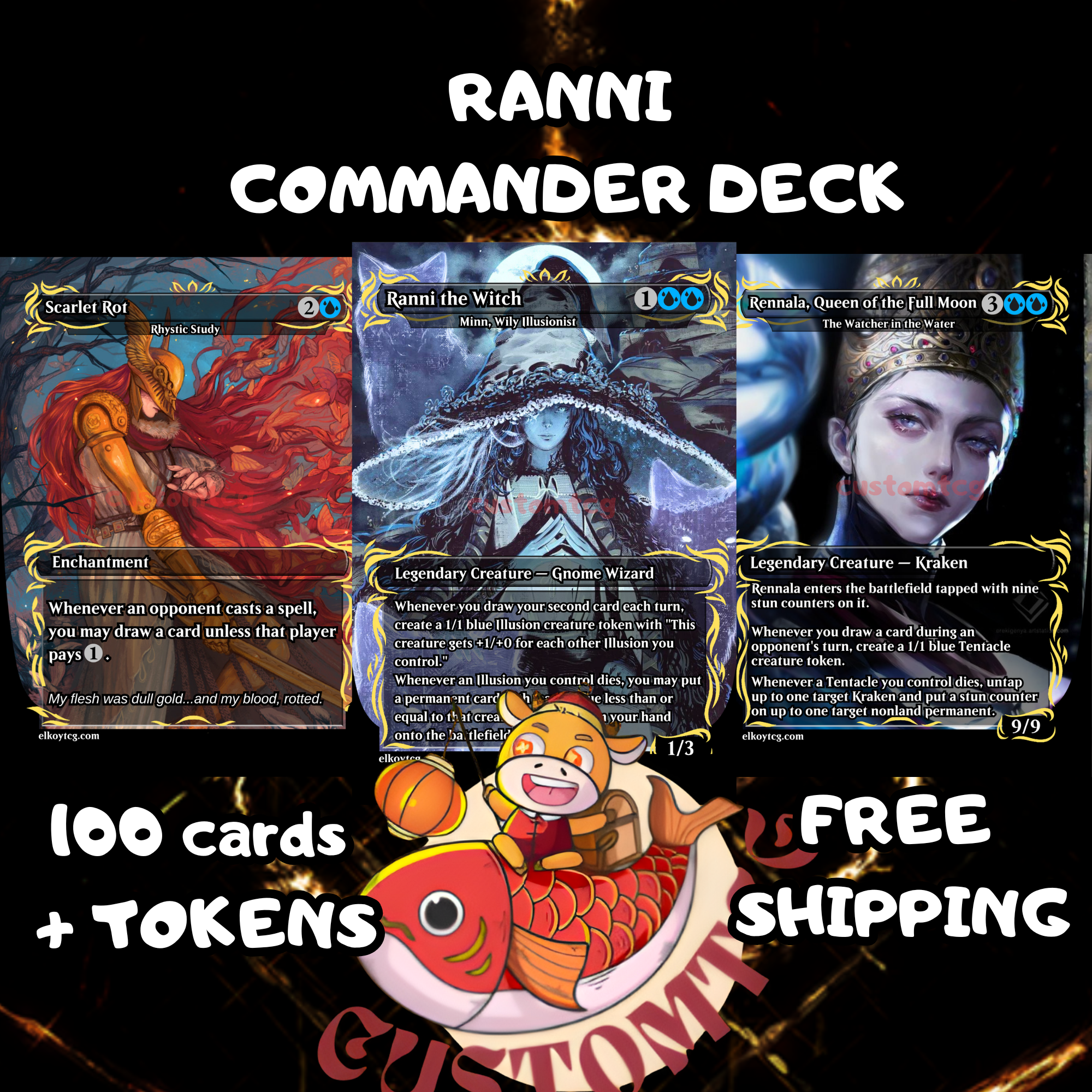 Ranni Custom Commander Deck — Remastered Edition | Moonlit Magic | Fantasy Art Proxy Deck