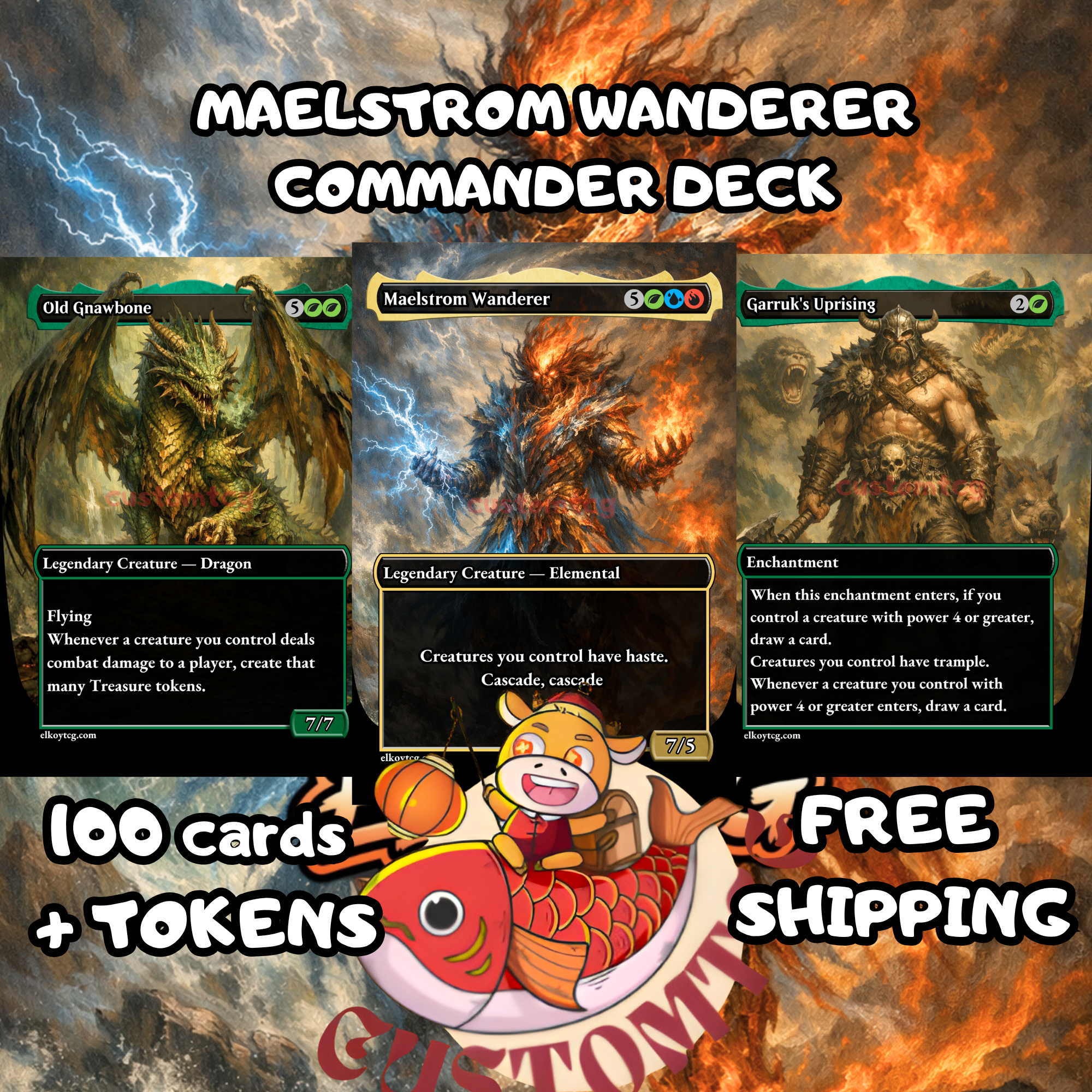 Maelstrom Wanderer Commander Deck | 100 Custom Cards + Tokens | Epic Fantasy Art | Temur Cascade Combo