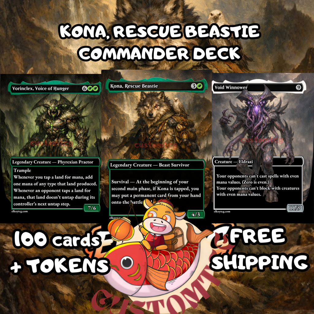 Kona Rescue Beastie Commander Deck | 100 Custom Cards + Tokens | Wild Fantasy Art | Mono Green Big Creatures