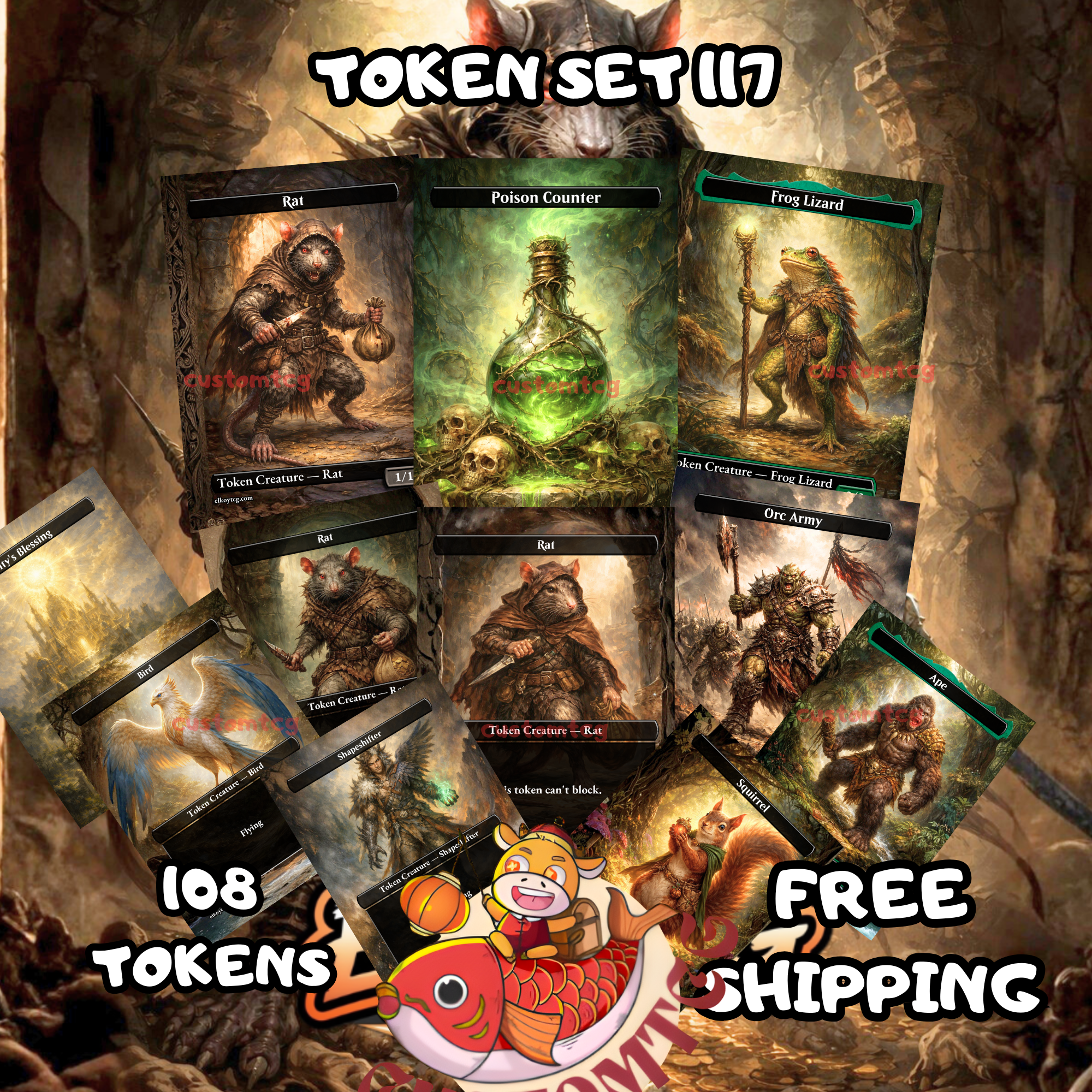 Token Set 133 – 108 MTG Tokens (Poison Counter, Scarecrow, Snake, Treasure, Insect & Elf Warrior)