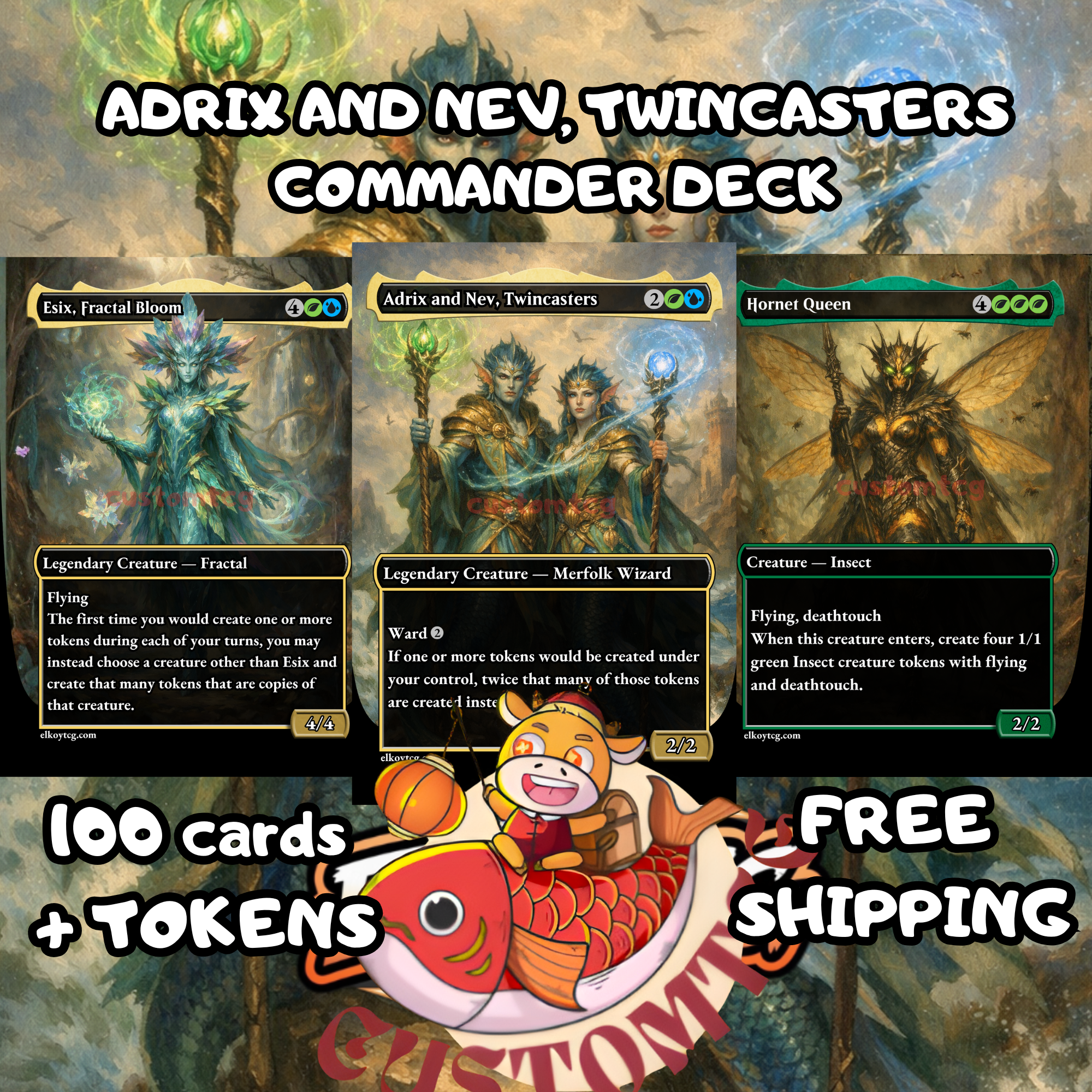 Adrix and Nev Twincasters Custom Commander Deck – 100 Cards + Tokens – Fantasy Trading Card Game