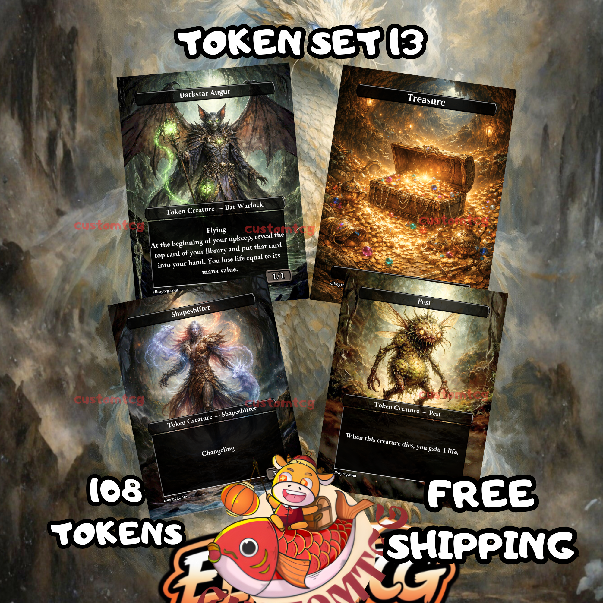 TOKEN SET 13 - 108 Premium MTG Tokens (Darkstar Augur, Treasure, Pest & Shapeshifter)