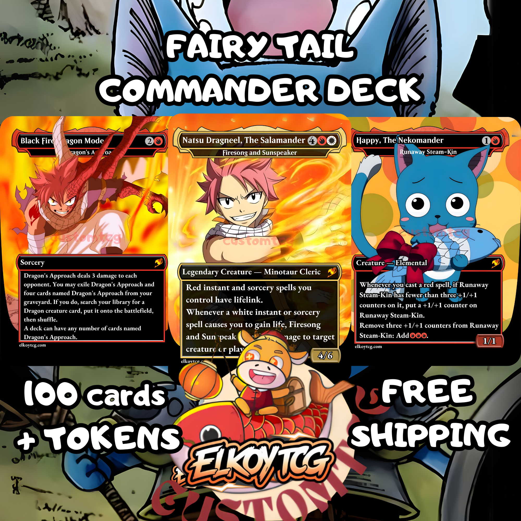 Fairy Tail Custom Commander Deck — Natsu Dragneel | Anime Proxy Deck | Fire Dragon Slayer Commander