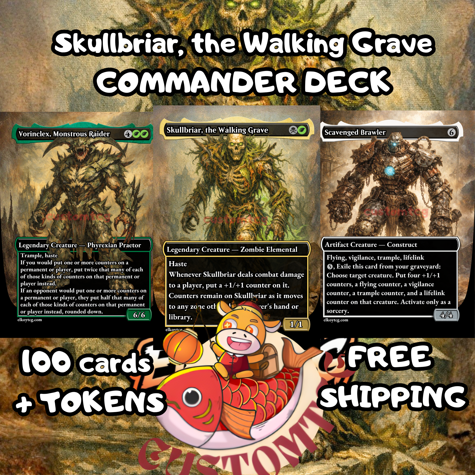 Skullbriar, the Walking Grave Custom Commander Deck — +1/+1 Counters | Golgari Aggro | Fantasy Art Proxy Deck
