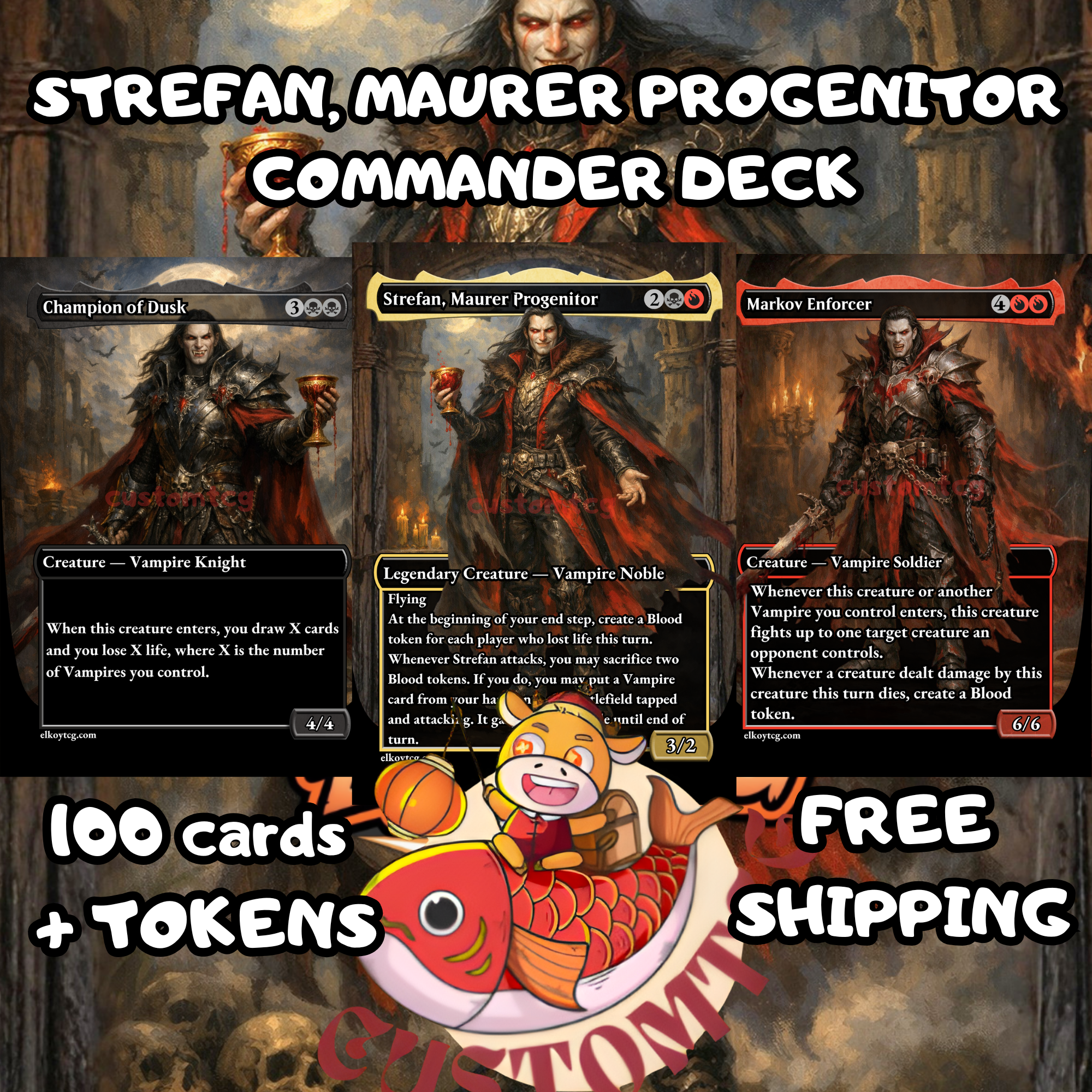 Strefan Maurer Progenitor Commander Deck | 100 Custom Cards + Tokens | Dark Fantasy Art | Vampire Tribal Rakdos Black Red Deck