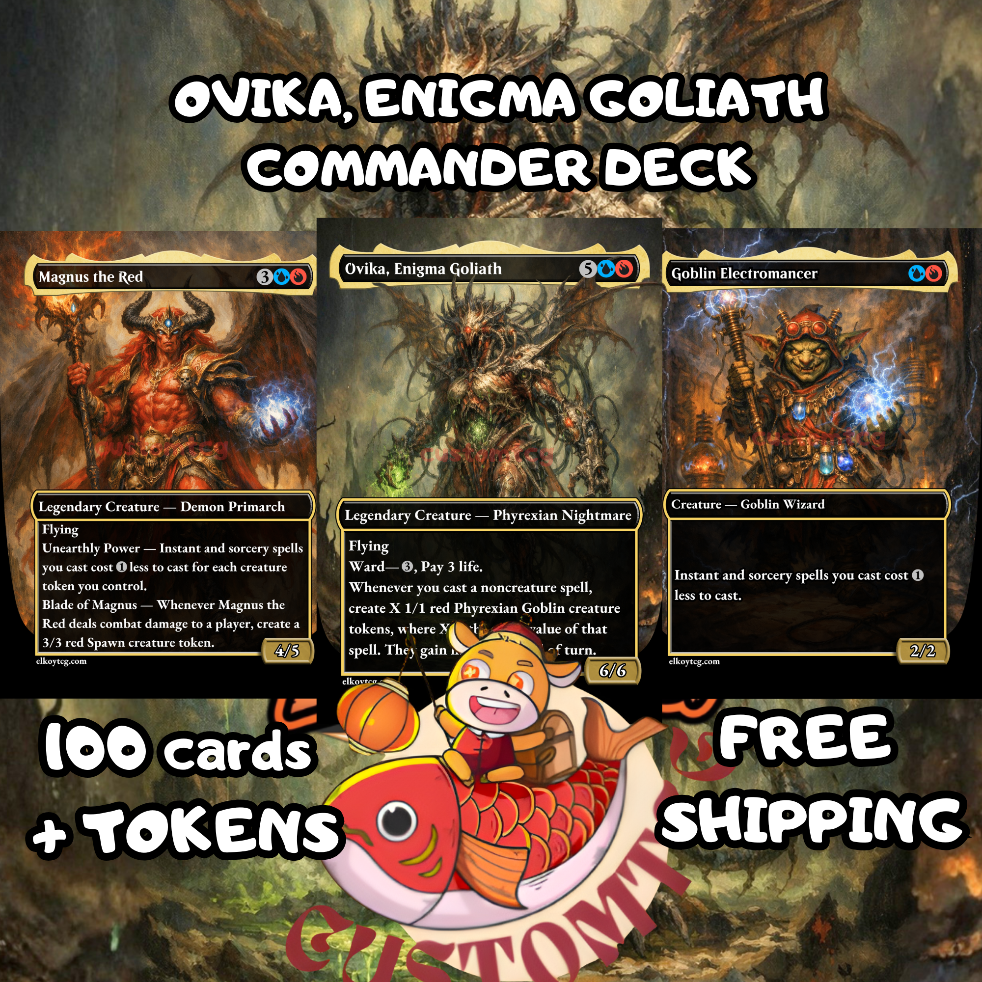 Ovika, Enigma Goliath Commander Deck – 100 Custom Cards + Tokens | Goblin Storm | Spell Slinger | Dark Fantasy Art | Free Shipping