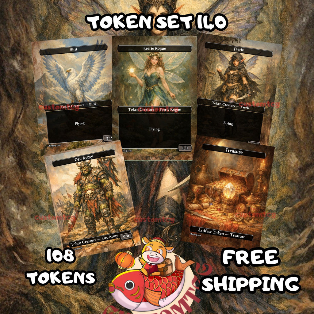 Token Set 140 - 108 Custom MTG Token Cards - Bird, Faerie Rogue, Faerie, Orc Army and Treasure