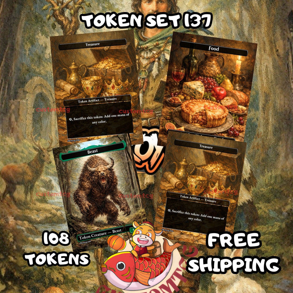 Token Set 137 - 108 Custom MTG Token Cards - Beast, Food and Treasure