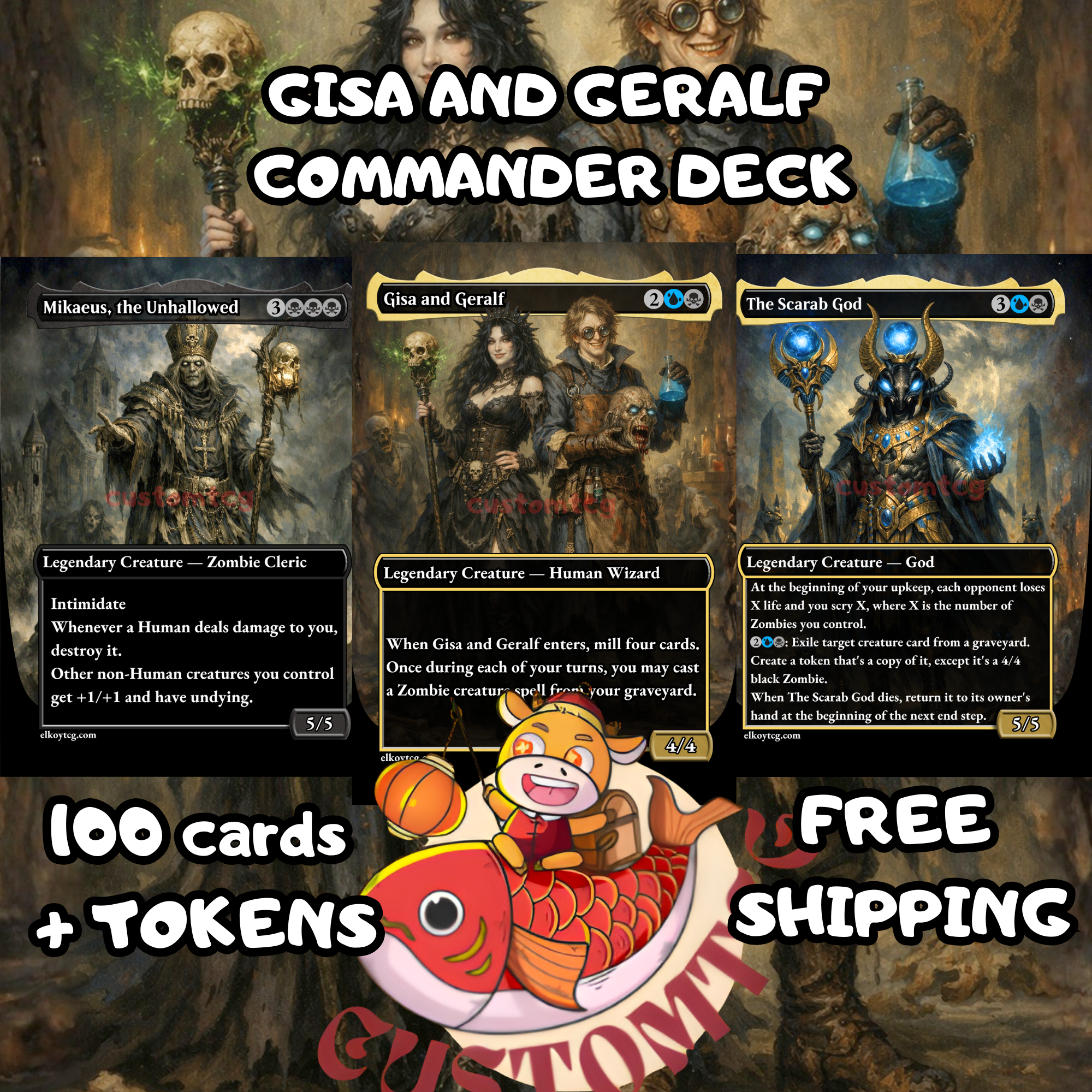 Gisa and Geralf Commander Deck – 100 Custom Cards + Tokens | Zombie Tribal | Dark Fantasy Art | Free Shipping