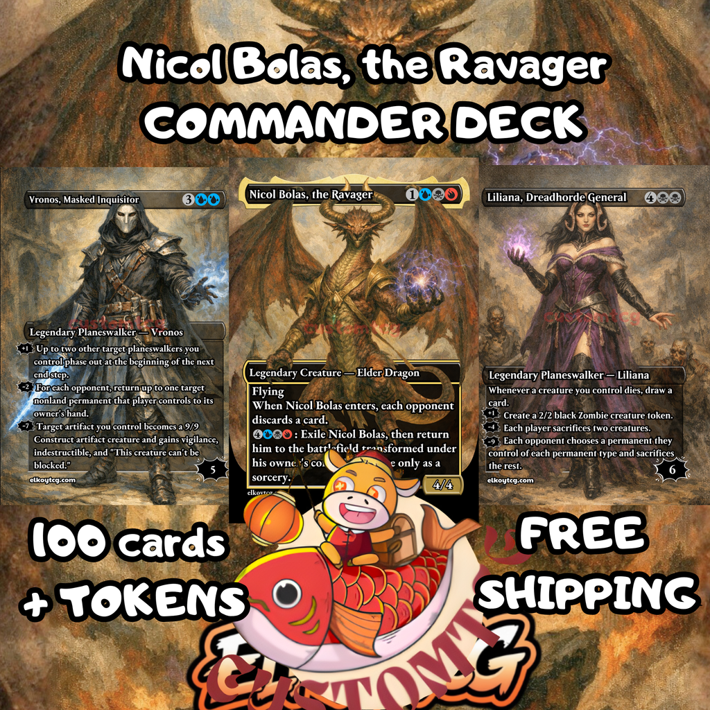 Nicol Bolas, the Ravager Custom Commander Deck — Dragon God | Grixis Control | Fantasy Art Proxy Deck