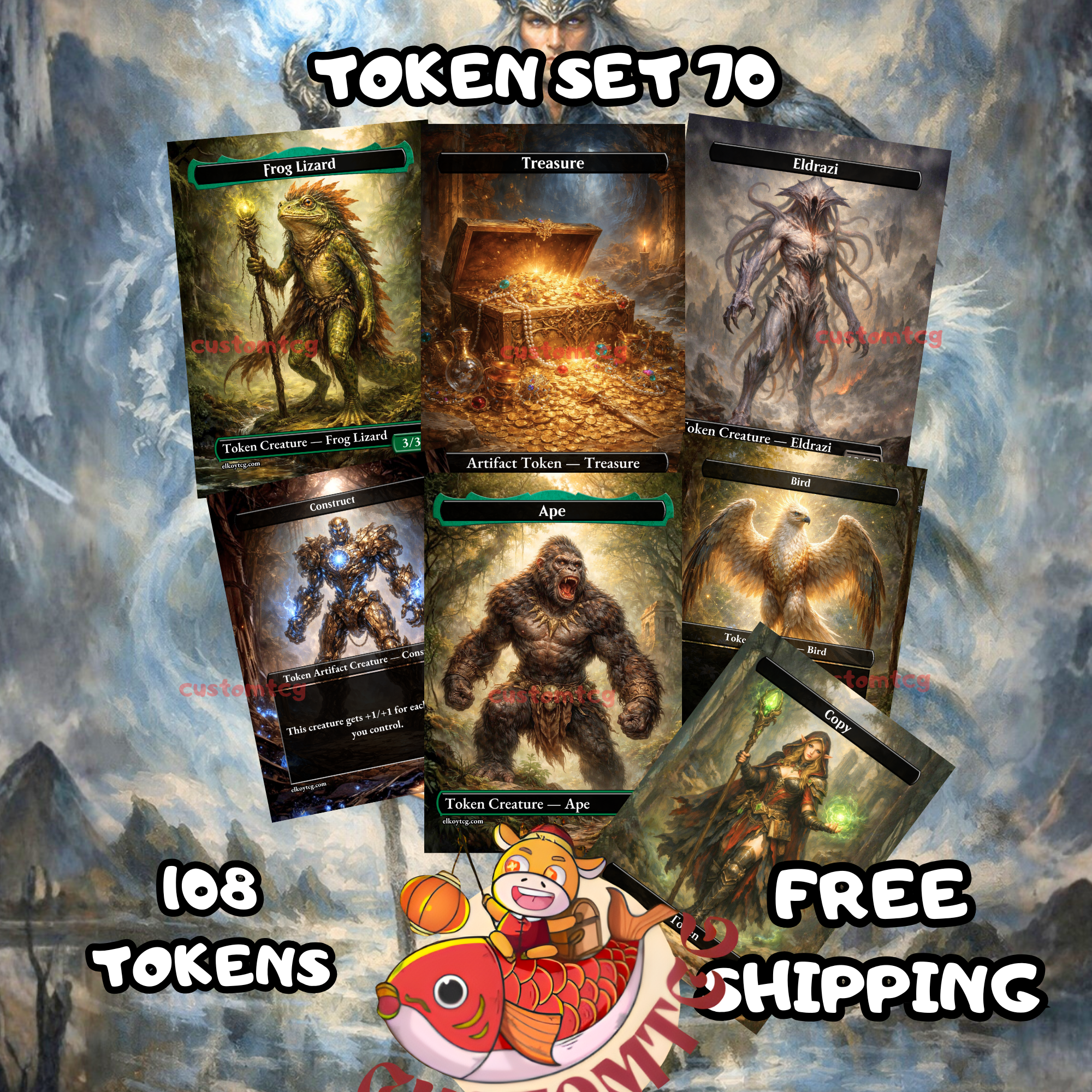 🧊 Token Set 70 – Frost Wizard Pack (108 Tokens) + Matching Custom Cardback