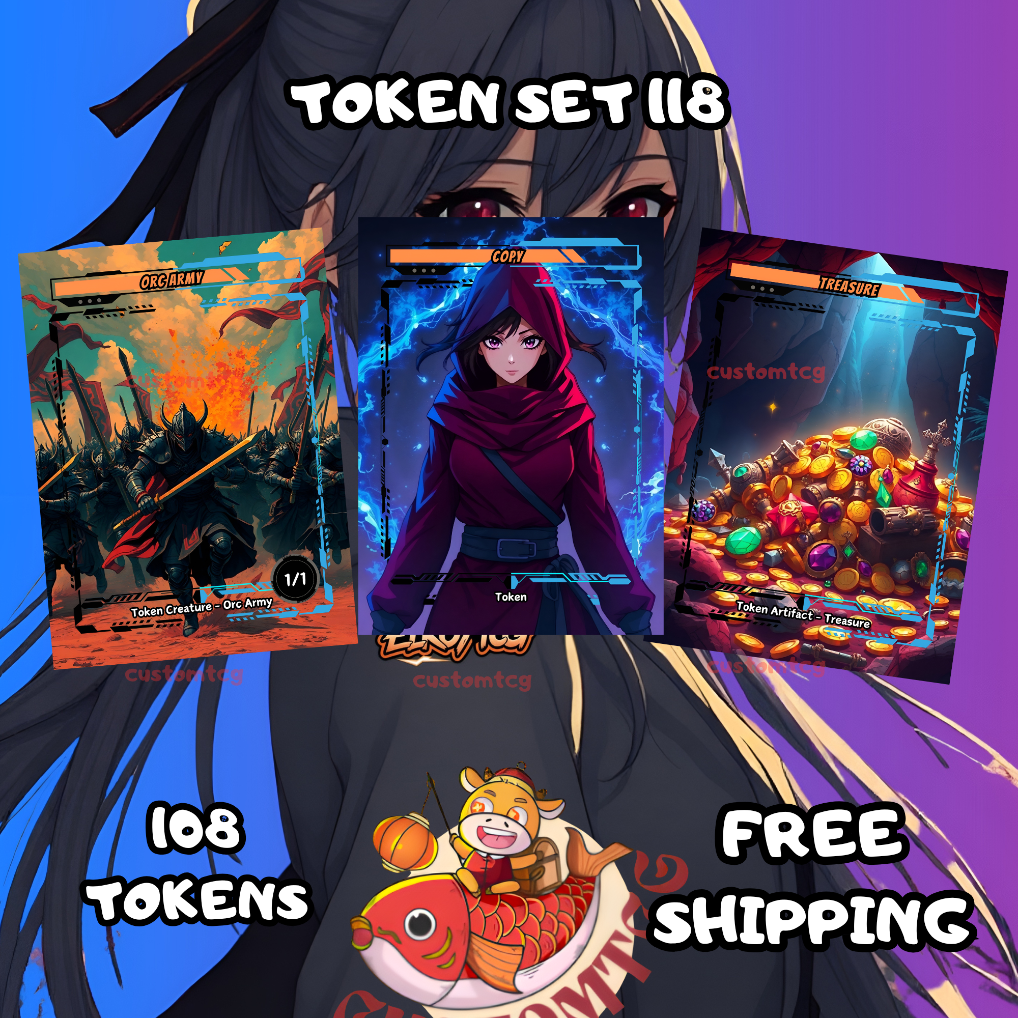 Token Set 118 – Anime Tech Tokens (108 Cards) | Orc Army + Treasure + Copy