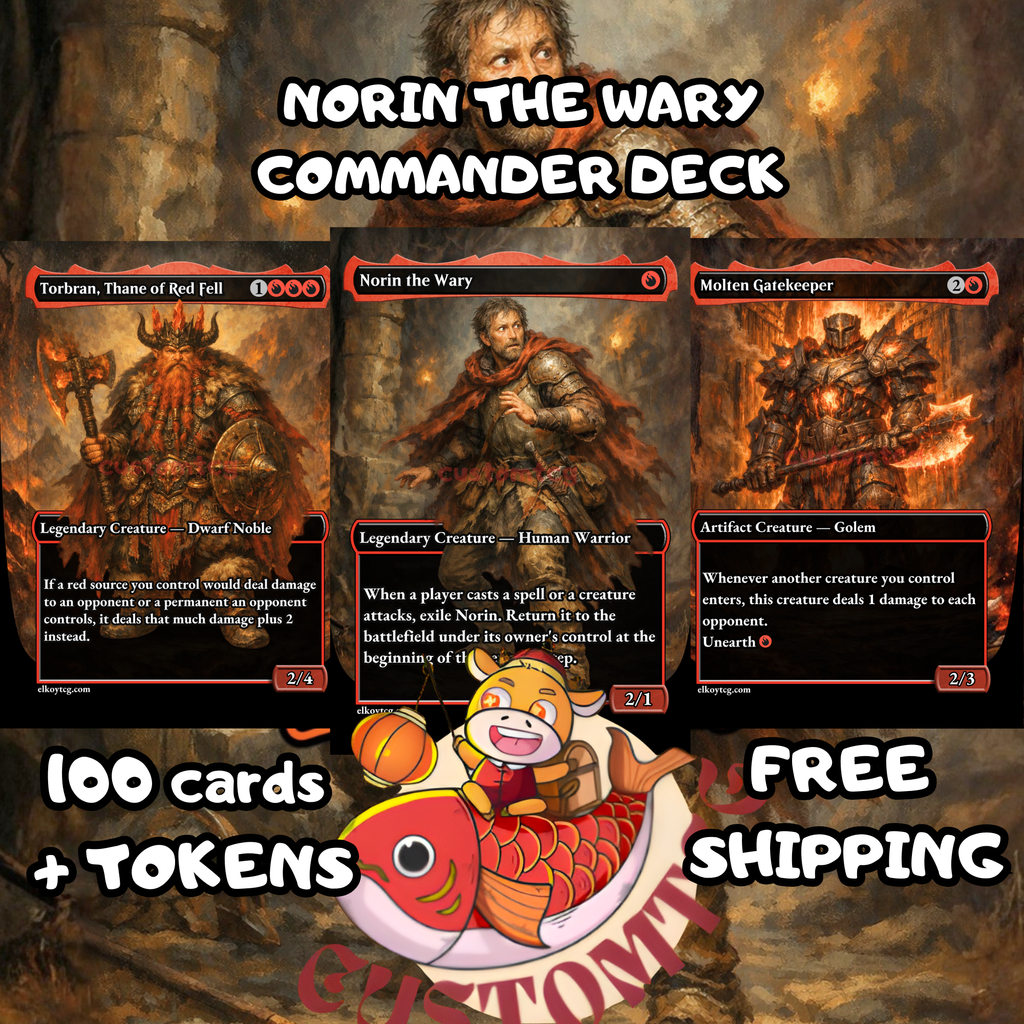 Norin the Wary Custom Commander Deck – 100 Cards + Tokens | Mono Red Chaos | Dark Fantasy Art | Unique Card Designs