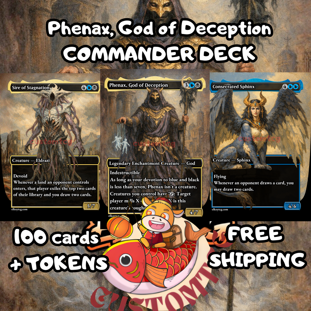 Phenax, God of Deception Custom Commander Deck — Mill and Control | Dimir | Fantasy Art Proxy Deck