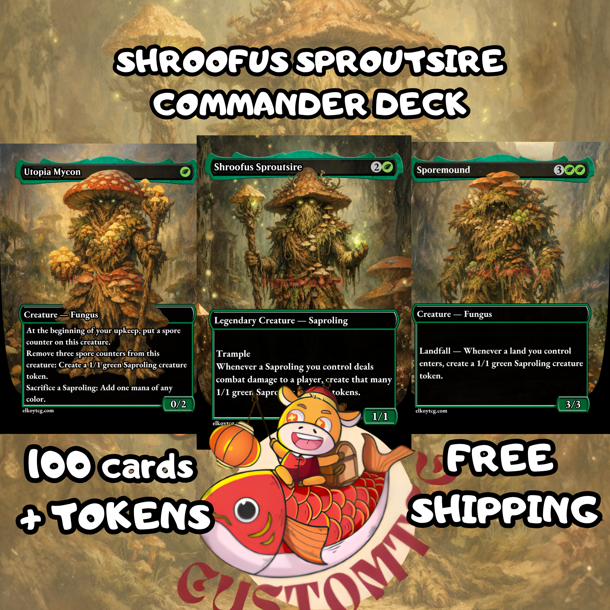 Shroofus Sproutsire Commander Deck – 100 Custom Cards + Tokens | Saproling Tribal | Token Swarm | Fantasy Art | Free Shipping