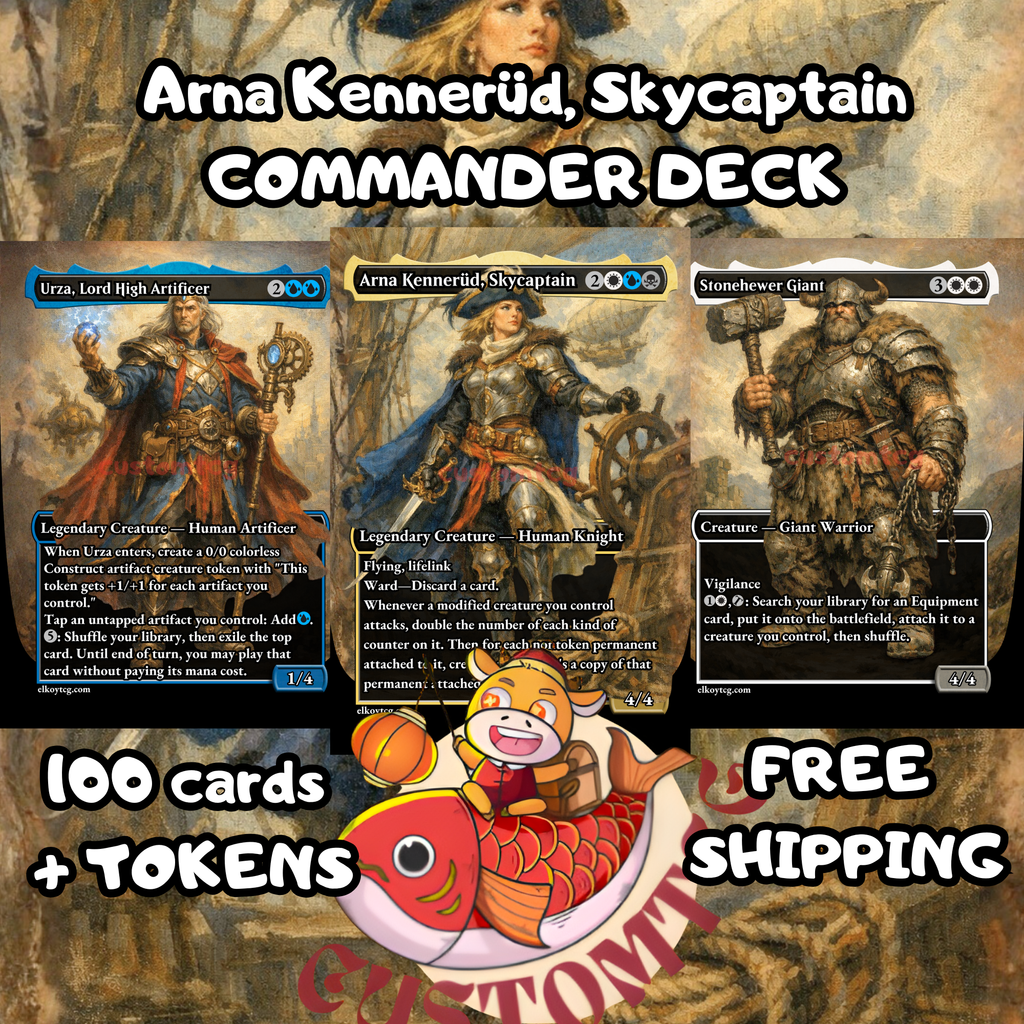 Arna Kennerud, Skycaptain Custom Commander Deck — Equipment and Auras Voltron | Esper | Fantasy Art Proxy Deck