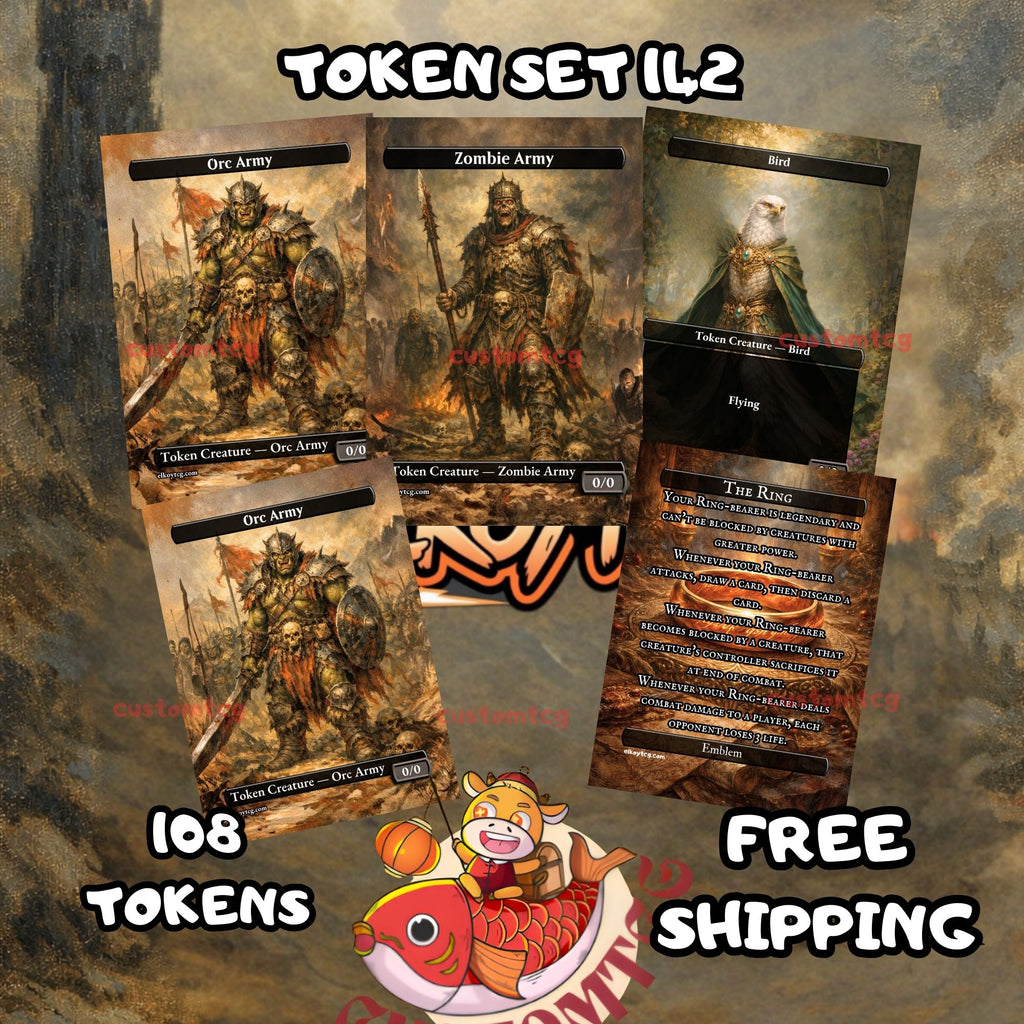 Token Set 142 - 108 Custom MTG Token Cards - Treasure, Zombie Army, Bird, Orc Army and The Ring