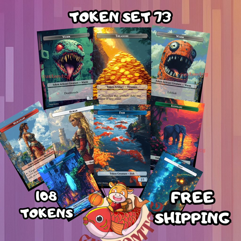 Token Set 73 – 108 MTG Tokens (Wurm, Treasure, Human & More)