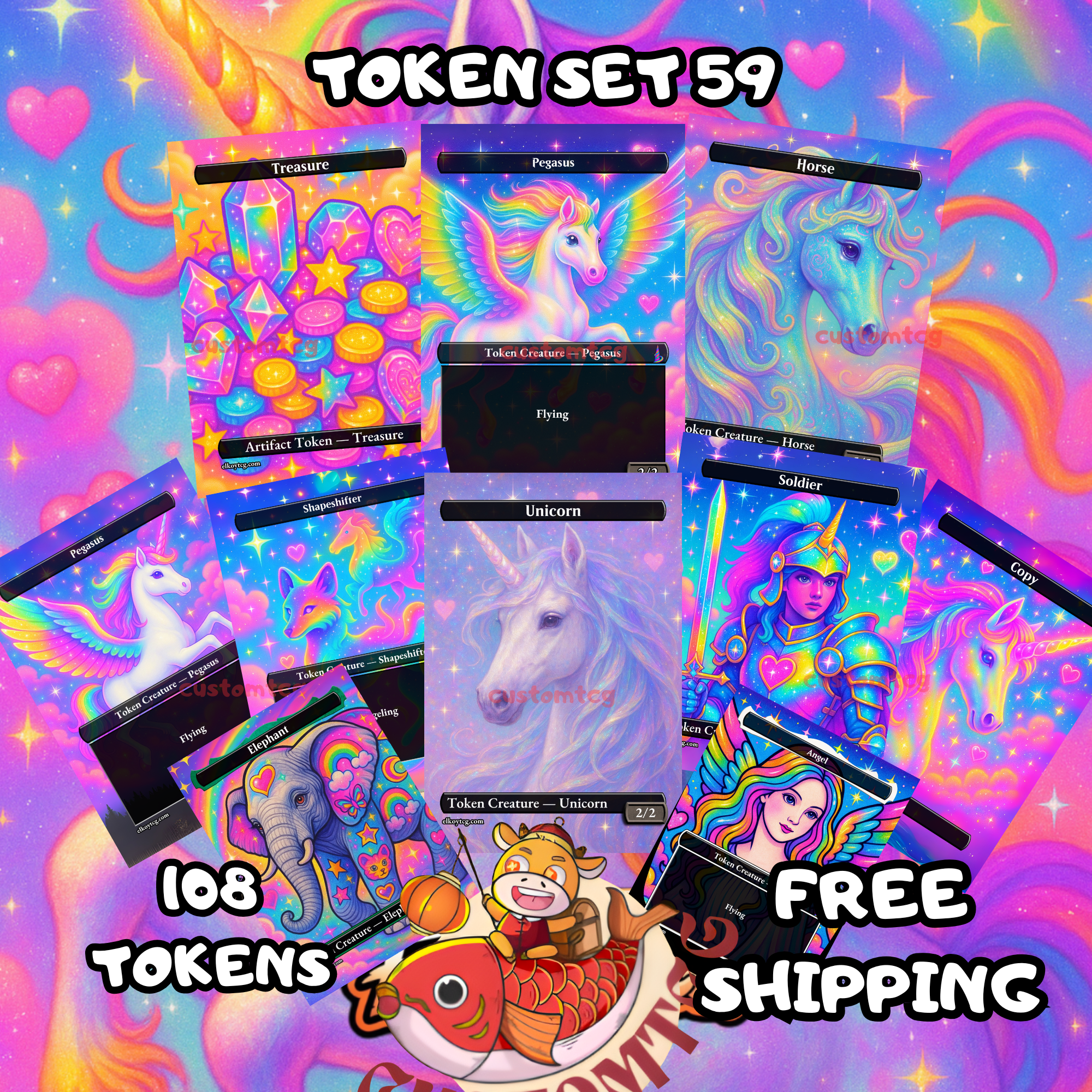 Token Set 59 — Rainbow Unicorn Dreams Custom Token Pack for MTG (108 Cards)
