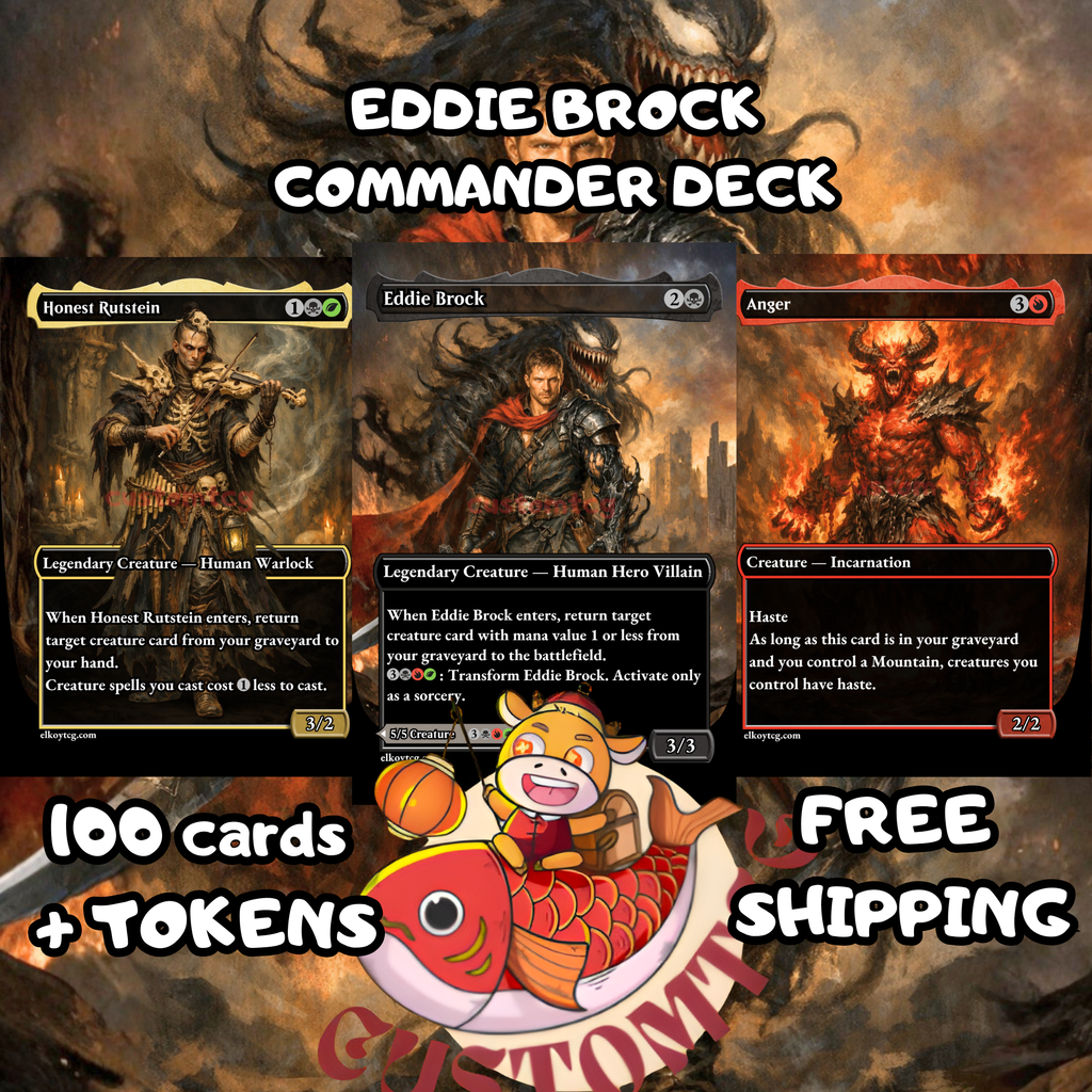 Eddie Brock Venom Custom Commander Deck – 100 Cards + Tokens | Symbiote Villains | Dark Fantasy Art | Unique Card Designs