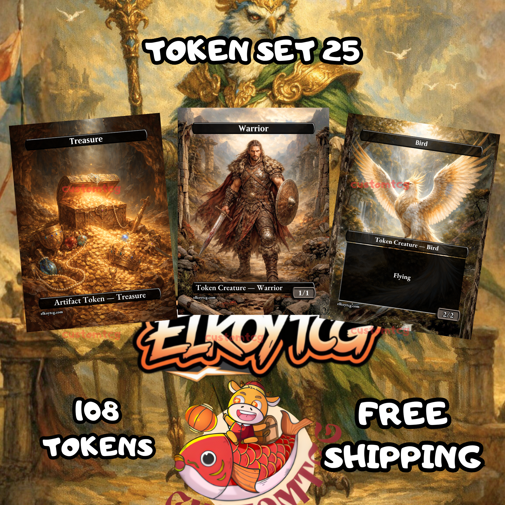 Token Set 25 — Fantasy Warrior & Treasure Custom Token Pack FOR MTG  (108 Cards)