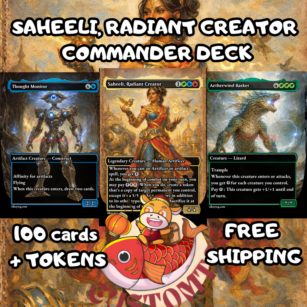 Saheeli, Radiant Creator Custom Commander Deck — Artifact Tokens and Energy | Izzet | Fantasy Art Proxy Deck