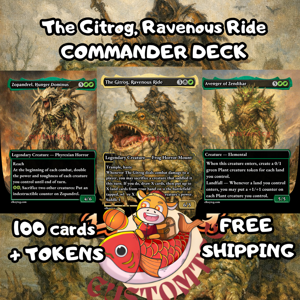 The Gitrog, Ravenous Ride Custom Commander Deck — Land Synergy and Massive Creatures | Golgari | Fantasy Art Proxy Deck