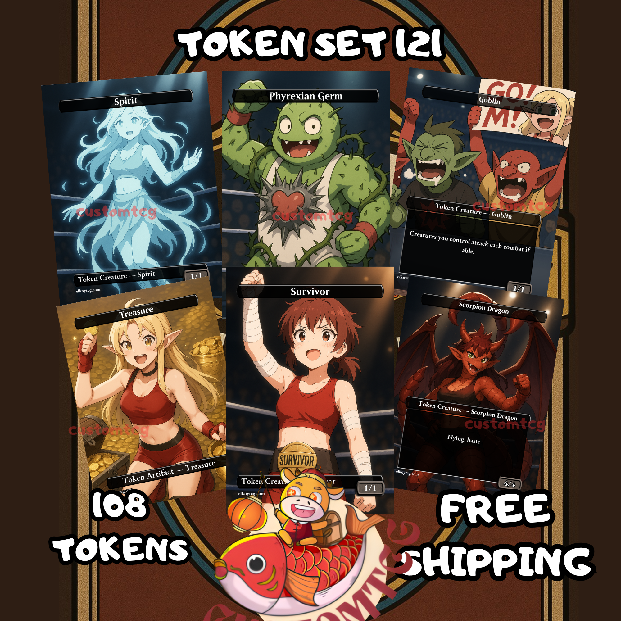 Token Set 121– 108 Fantasy Tokens for MTG (Elf Warrior, Insect, Snake, Scarecrow, Treasure + Poison Counter)