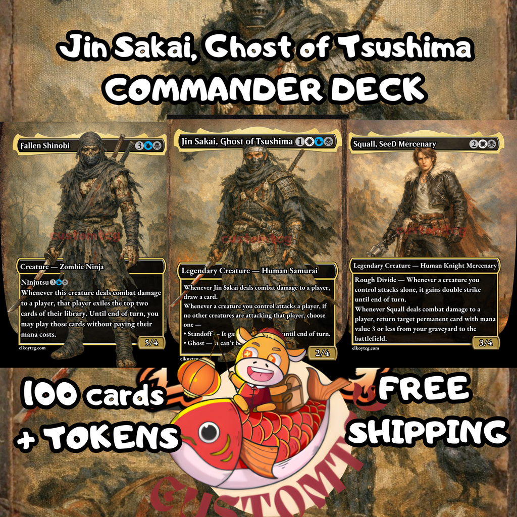 Jin Sakai, Ghost of Tsushima Custom Commander Deck — Samurai Rogue | Stealth | Fantasy Art Proxy Deck