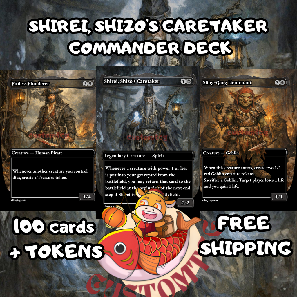 Shirei Shizo's Caretaker Custom Commander Deck – 100 Cards + Tokens | Mono Black Sacrifice | Dark Fantasy Art | Unique Card Designs
