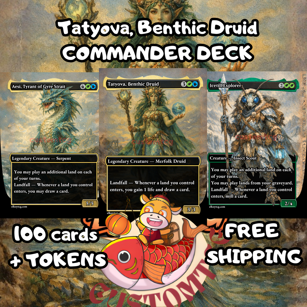 Tatyova, Benthic Druid Custom Commander Deck — Lands and Card Draw | Simic | Fantasy Art Proxy Deck