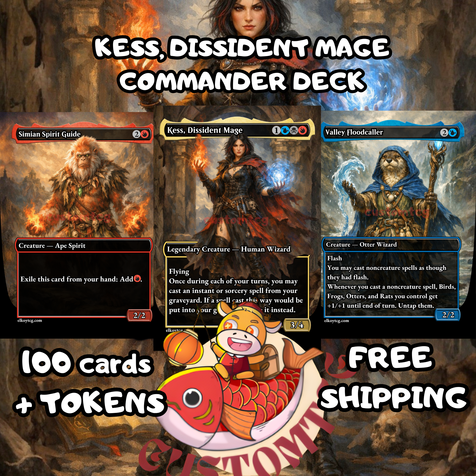 Kess Dissident Mage Commander Deck | 100 Custom Cards + Tokens | Dark Fantasy Art | Grixis Storm Spellslinger