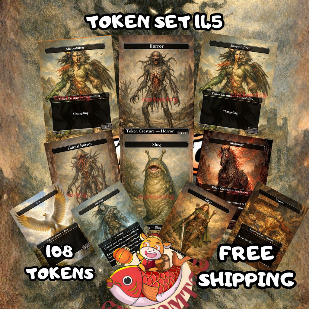 Token Set 145 - 108 Custom MTG Token Cards - Bird, Manifest, Copy, Treasure, Eldrazi Horror, Slug, Nightmare, Shapeshifter and Horror