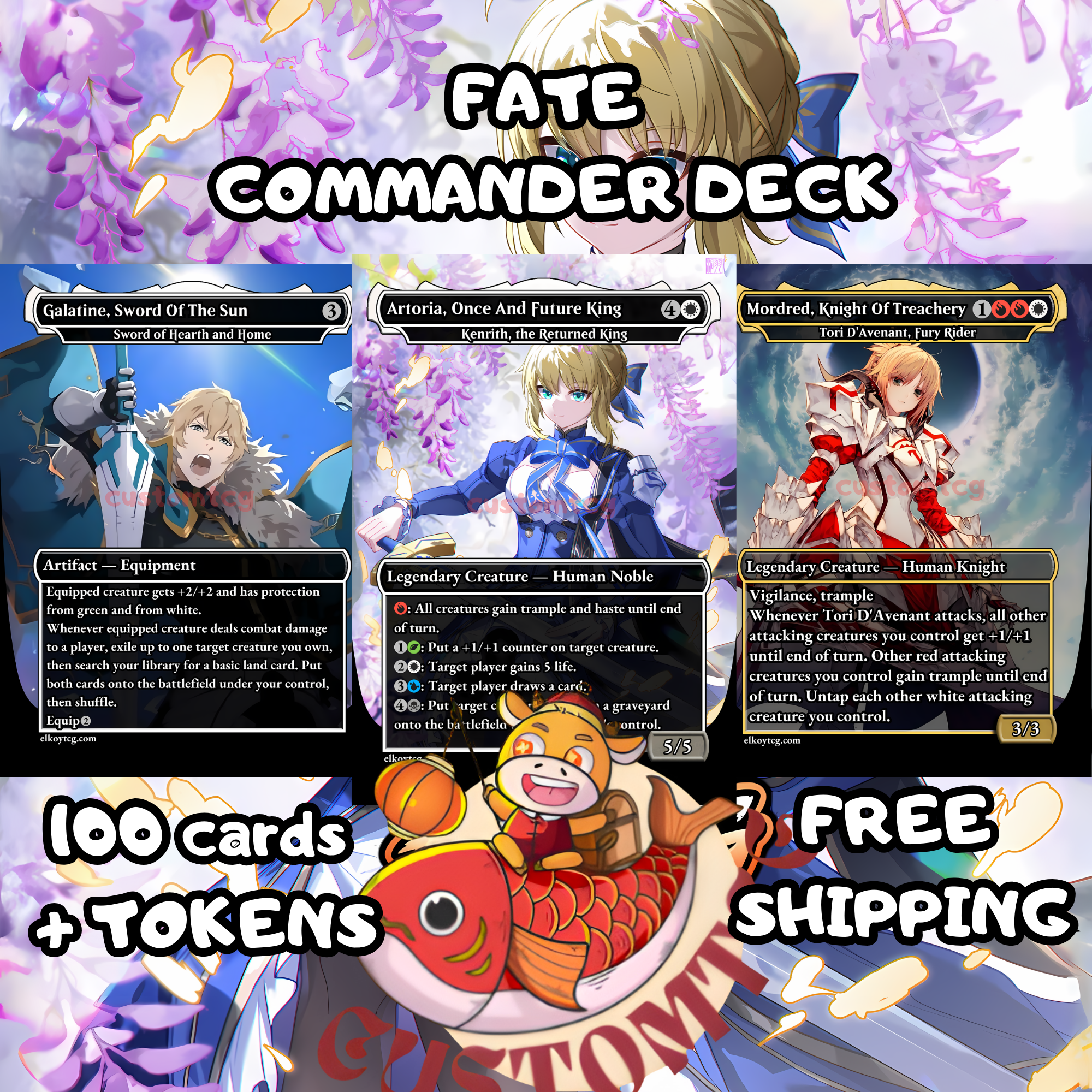 Fate Custom Commander Deck — Artoria Pendragon | Round Table Knights | Anime Proxy Deck