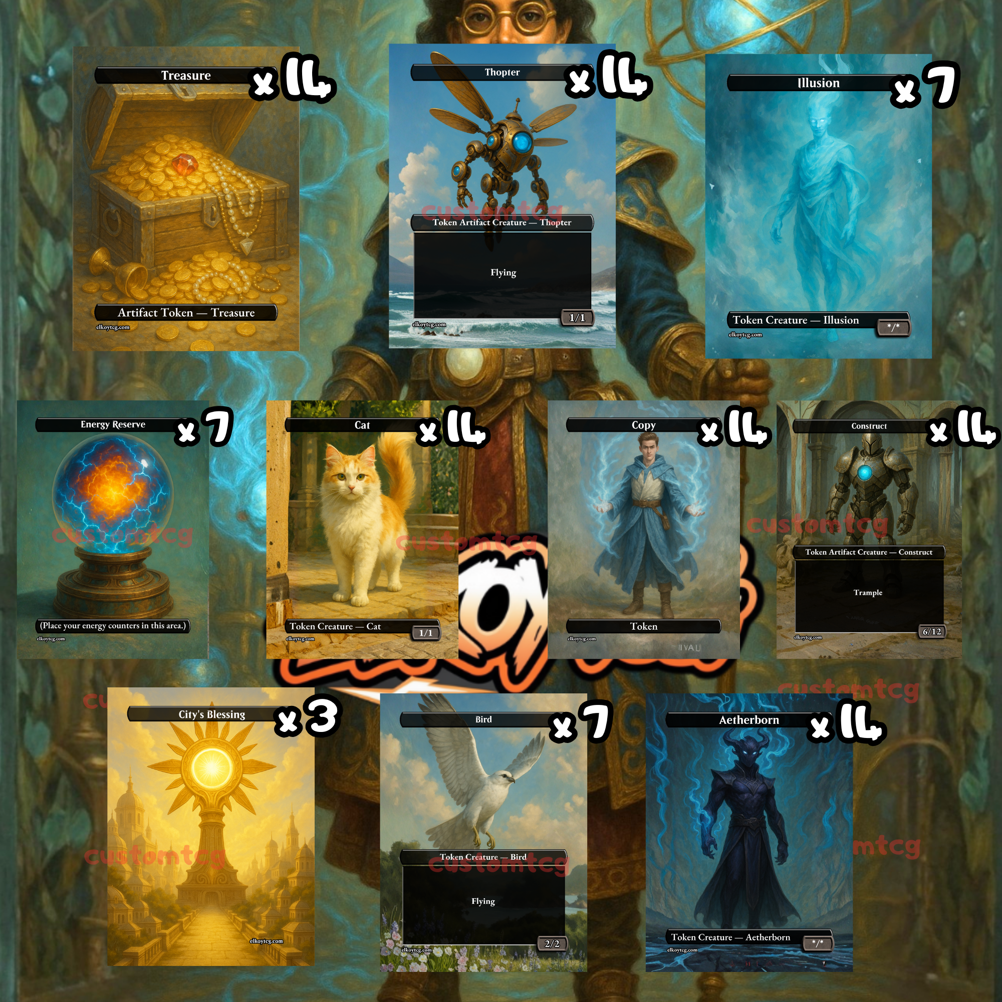 Token Set 80 – 108 Tokens for MTG  (Treasure, Thopter, Illusion, Aetherborn, Construct & More)