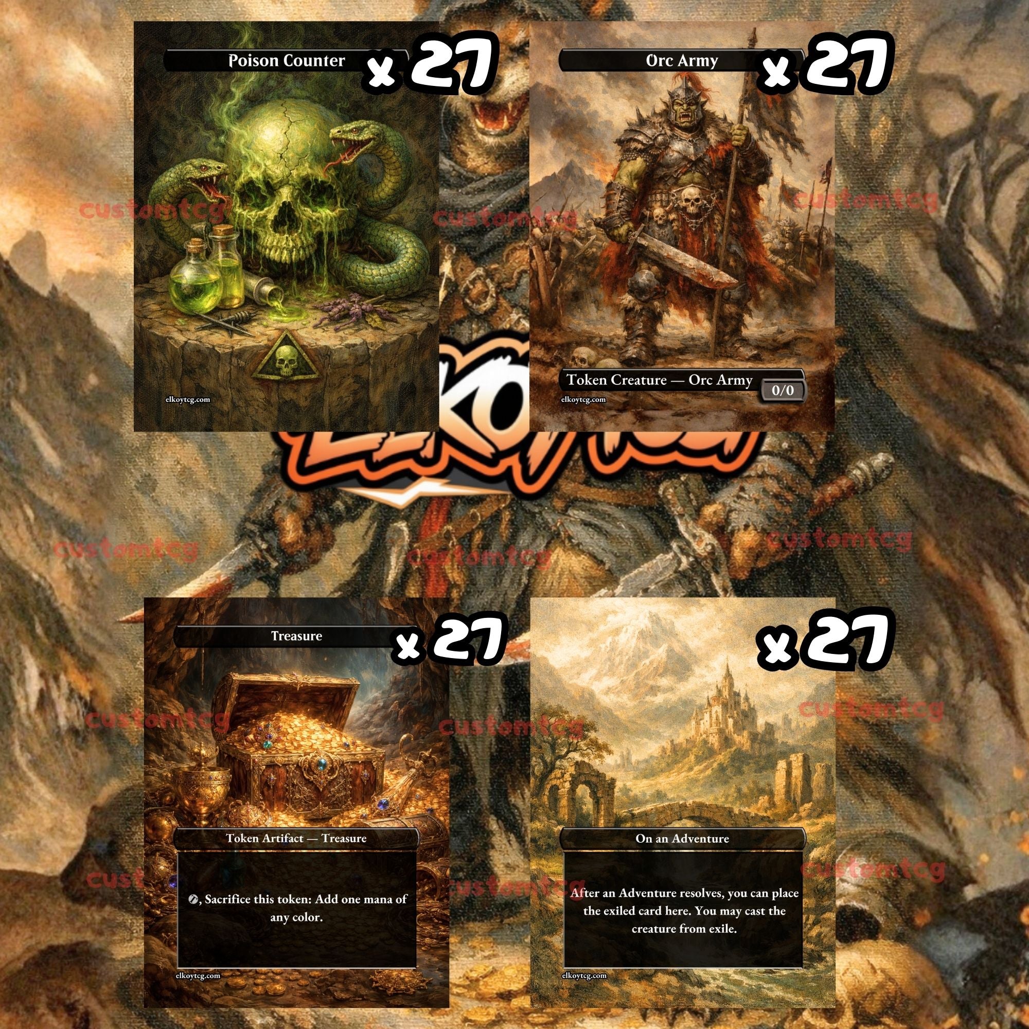 Token Set 143 - 108 Custom MTG Token Cards - Poison Counter, Orc Army, Treasure and On an Adventure