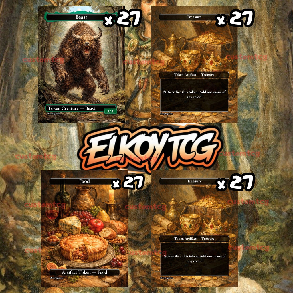 Token Set 137 - 108 Custom MTG Token Cards - Beast, Food and Treasure