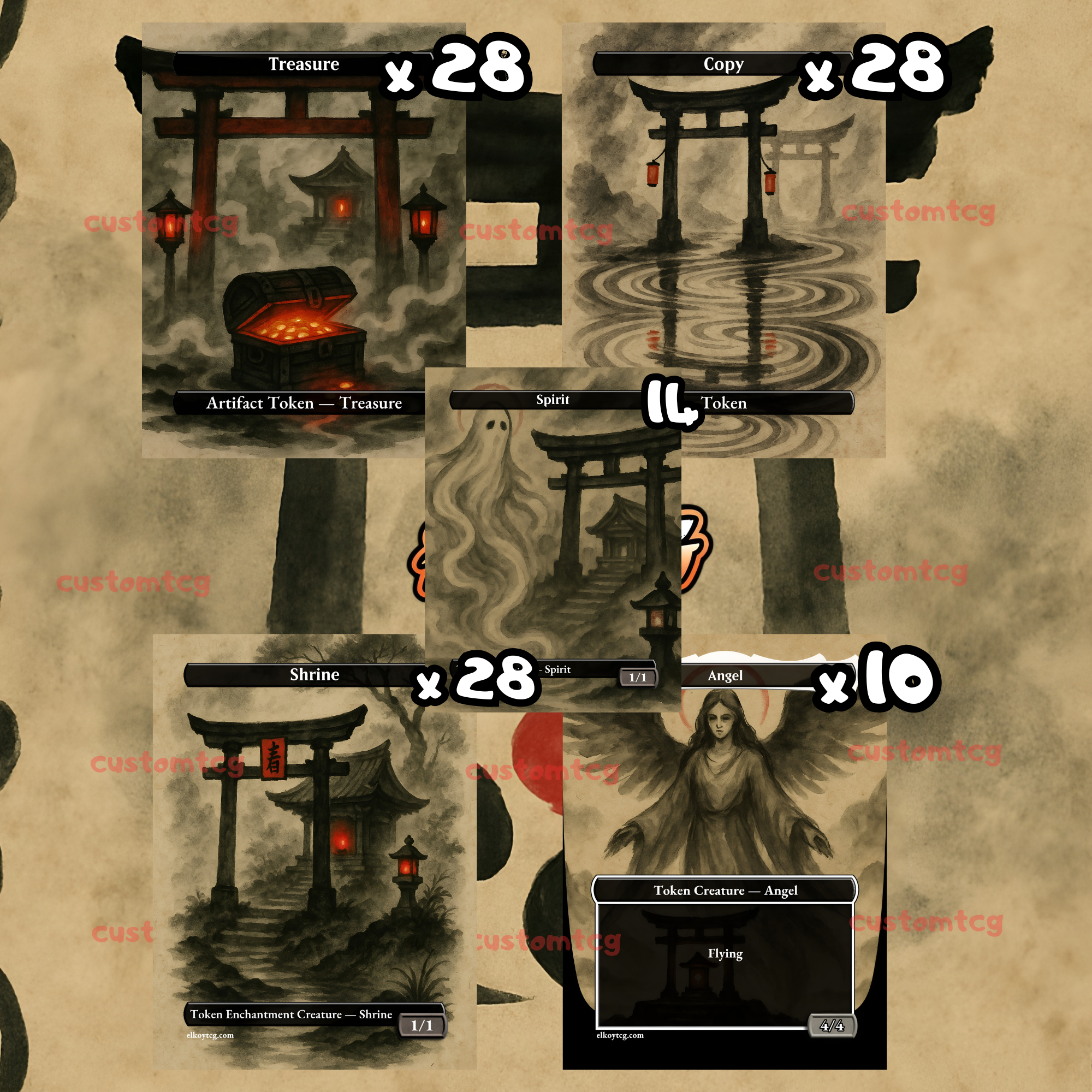 Token Set 38 — Japanese Ink Wash Spirits & Shrines (108 Tokens)