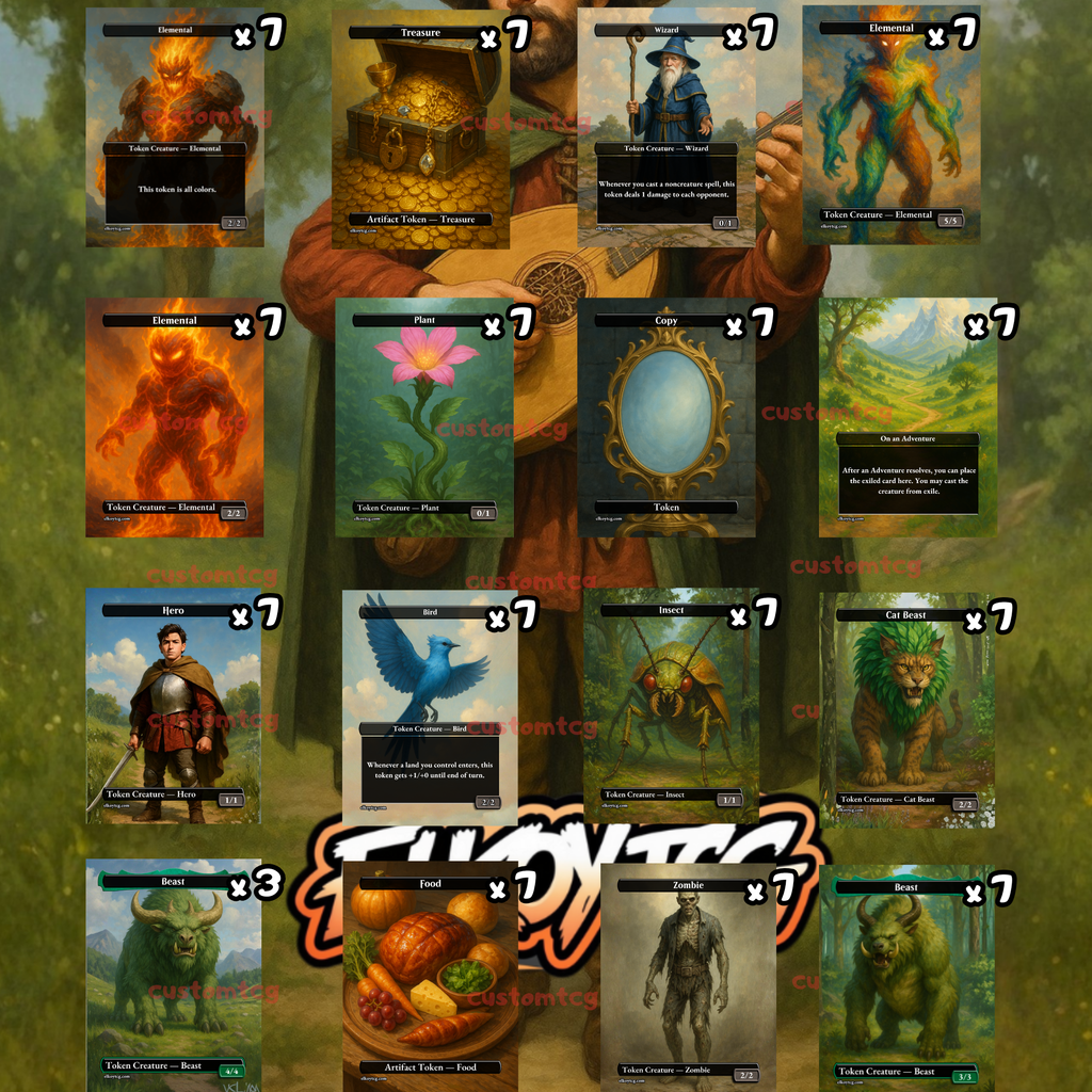 Token Set 104 — 108 Tokens for MTG (Poison Counter / Scarecrow / Snake / Insect / Elf Warrior / Treasure)