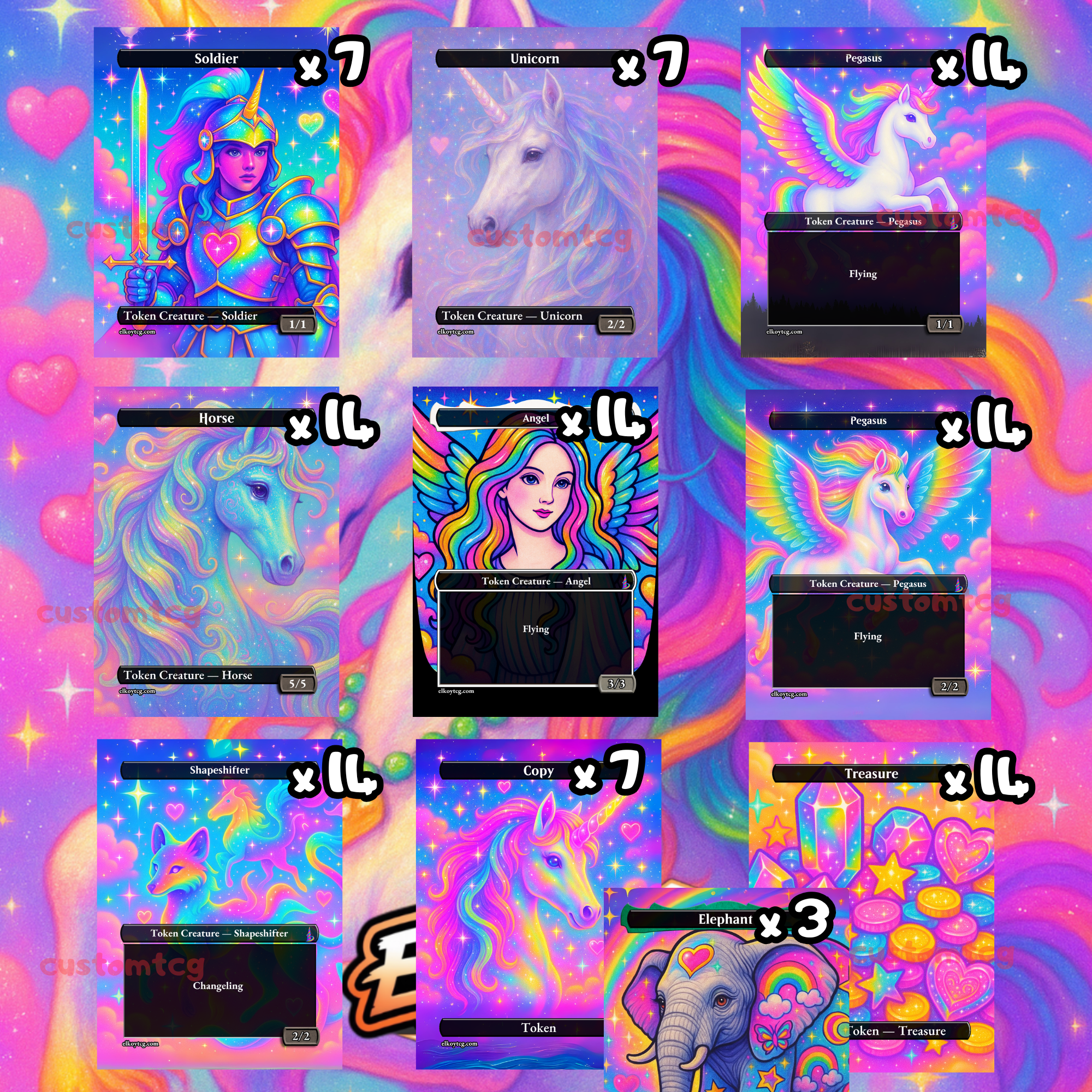 Token Set 59 — Rainbow Unicorn Dreams Custom Token Pack for MTG (108 Cards)