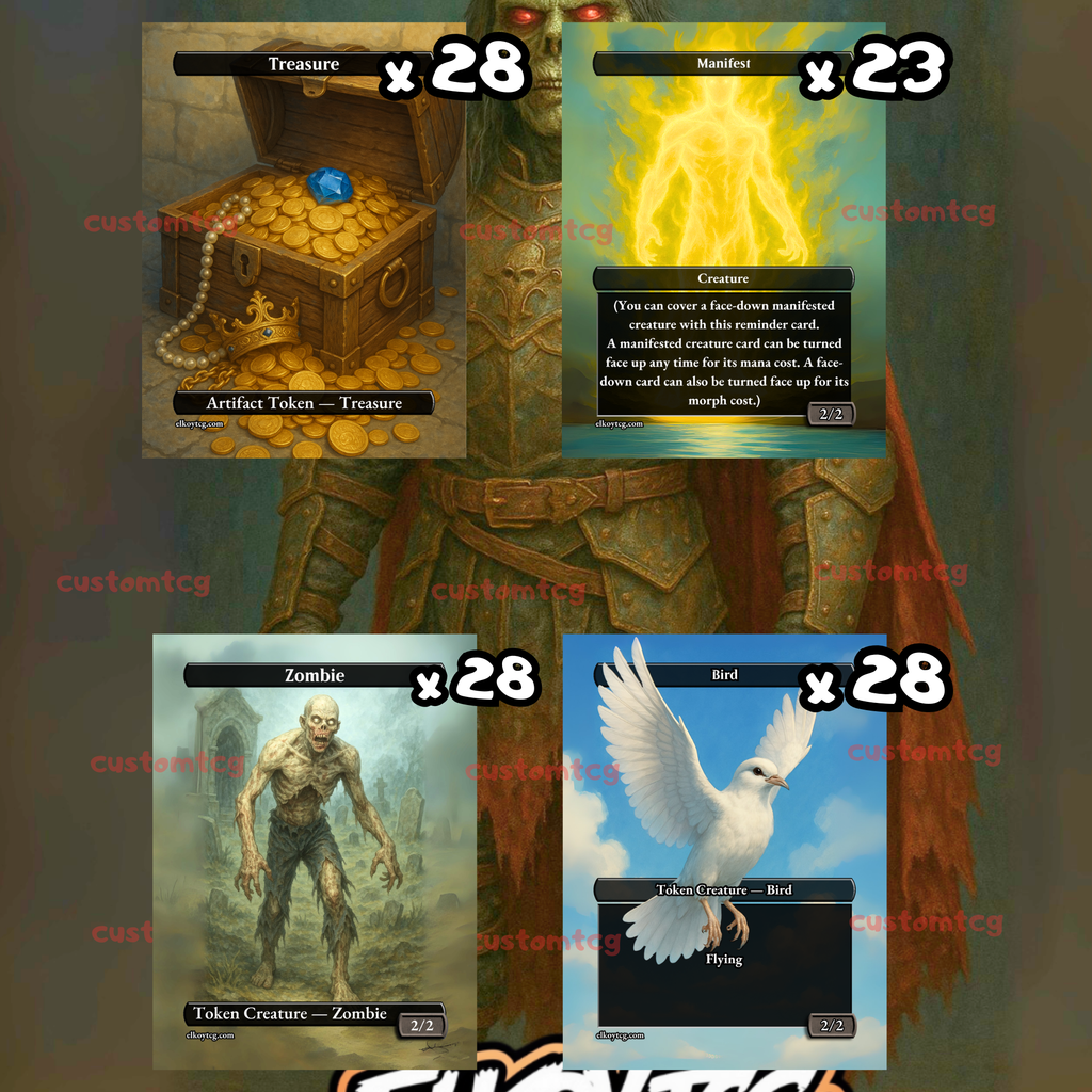 Token Set 81 – 108 MTG Tokens (Treasure, Zombie, Bird, Manifest)