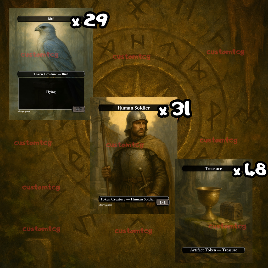 Token Set 03 – 108 MTG Tokens (Bird, Human Soldier, Treasure)