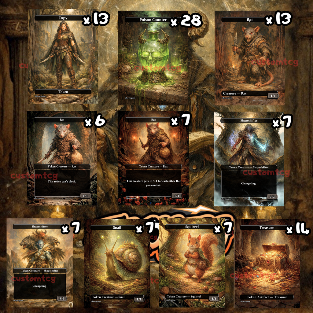 Token Set 119 – Poison Counter & Scarecrow MTG Token Pack (108 Tokens)